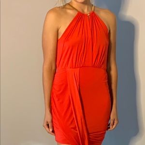 Red Cocktail Dress with Gold Detailing In Neckline